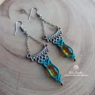 Boucles d’oreilles en macramé ISIS-Ambre en argent antique - DROPS OF SUN