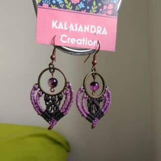 Amethyst purple macrame earrings. Amethyst earrings. Artisan jewelry. Bohochick. Gipsy style