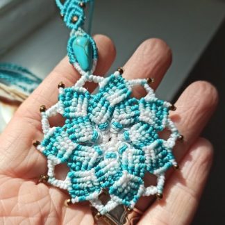 Blue Turquoise Mandala Necklace- LIGHT. Handmade mandala. Blue mandala. Artisan jewelry. Spiritual jewelry.