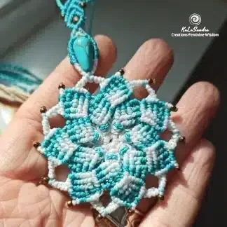 Blue Turquoise Mandala Necklace- LIGHT. Handmade mandala. Blue mandala. Artisan jewelry. Spiritual jewelry.