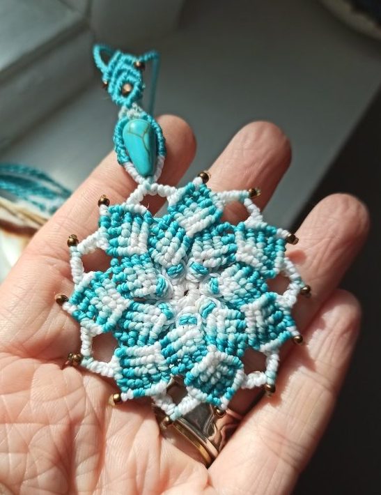 Blue Turquoise Mandala Necklace- LIGHT. Handmade mandala. Blue mandala. Artisan jewelry. Spiritual jewelry.