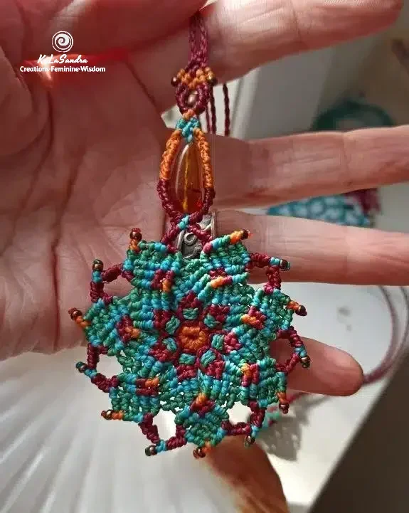 Amber Mandala Macrame Necklace- PEACE - Image 3