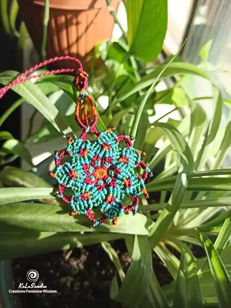 Amber Mandala Macrame Necklace- PEACE - Image 9
