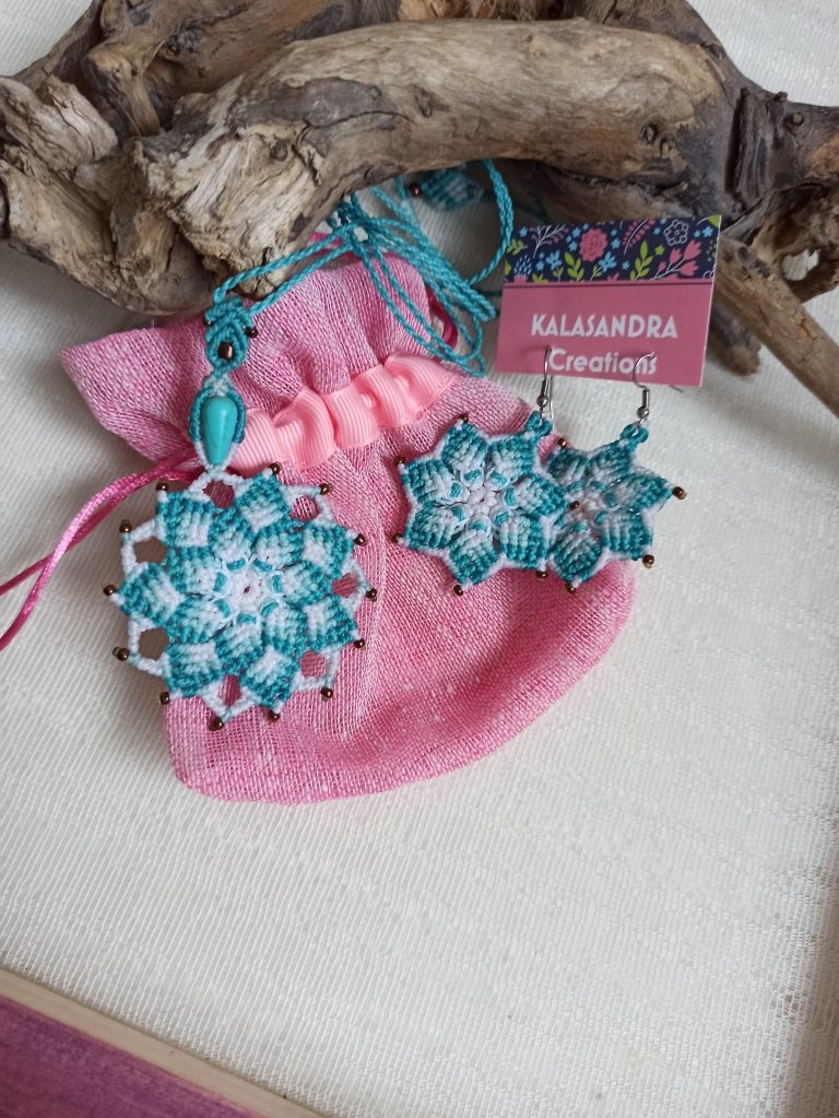 Blue Turquoise Mandala Necklace- LIGHT - Image 2