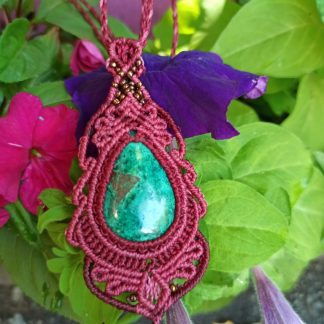 Unique chrysocolla macrame necklace. Boho necklace. Artisan necklace. One-of-a-kind necklace. Chrysocolla necklace. Gemstone jewelry