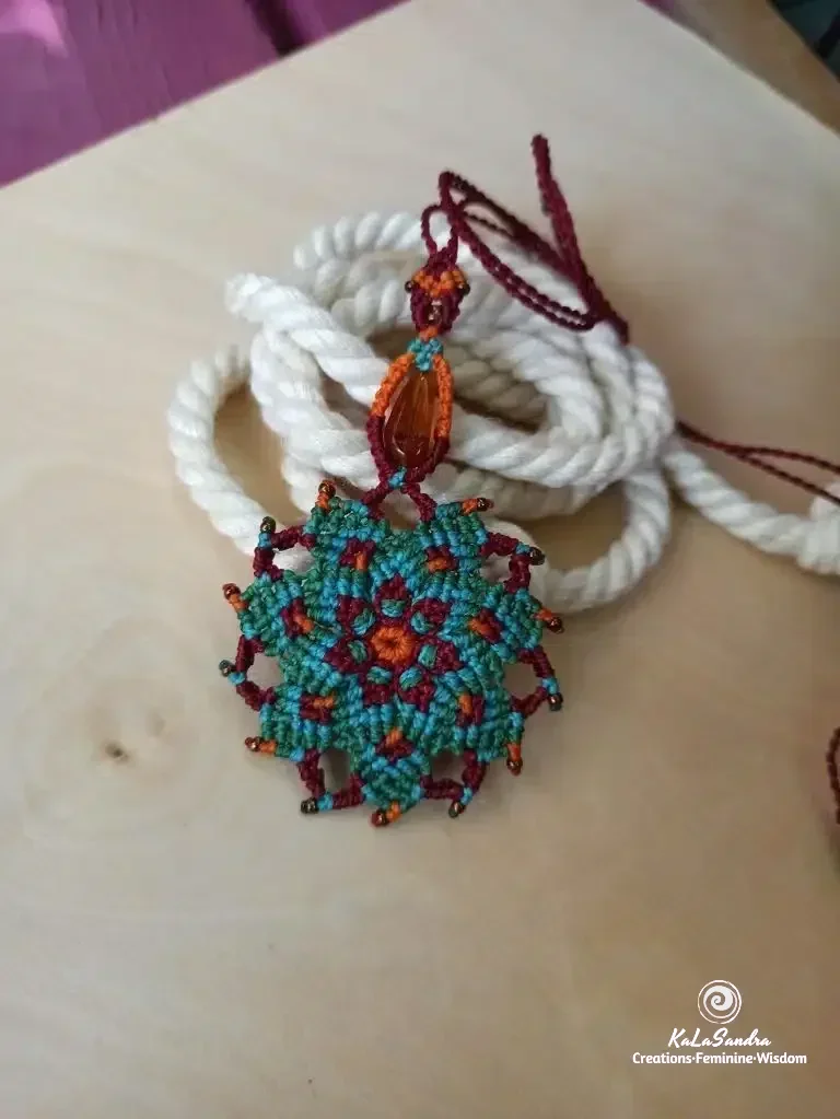 Amber Mandala Macrame Necklace- PEACE - Image 5