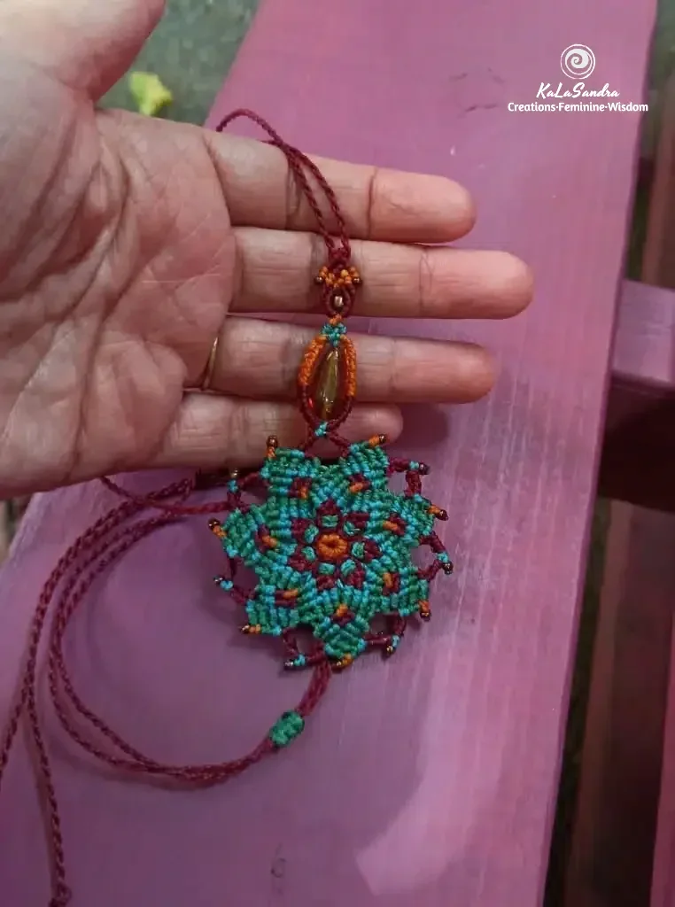 Amber Mandala Macrame Necklace- PEACE - Image 4