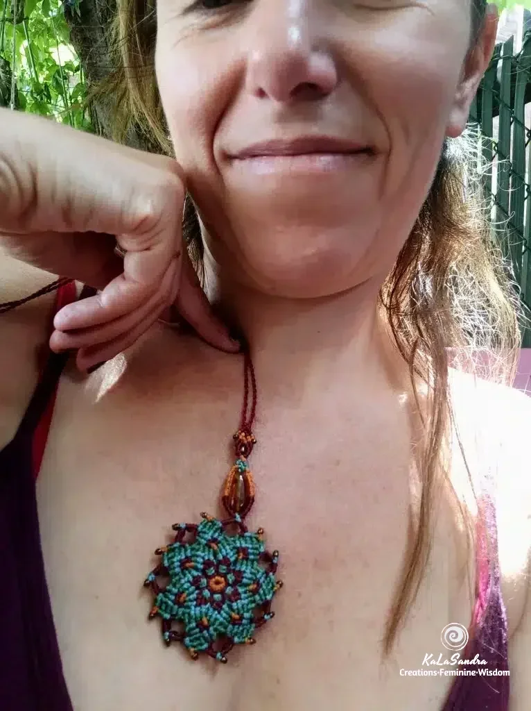 Amber Mandala Macrame Necklace- PEACE - Image 6