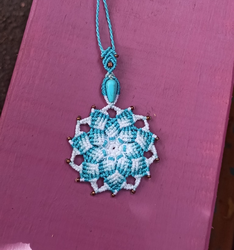 Blue Turquoise Mandala Necklace- LIGHT - Image 4