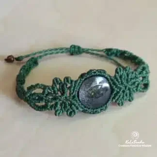 Bracelet en macramé vert obsidienne