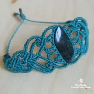 Bracelet en obsidienne grand macramé