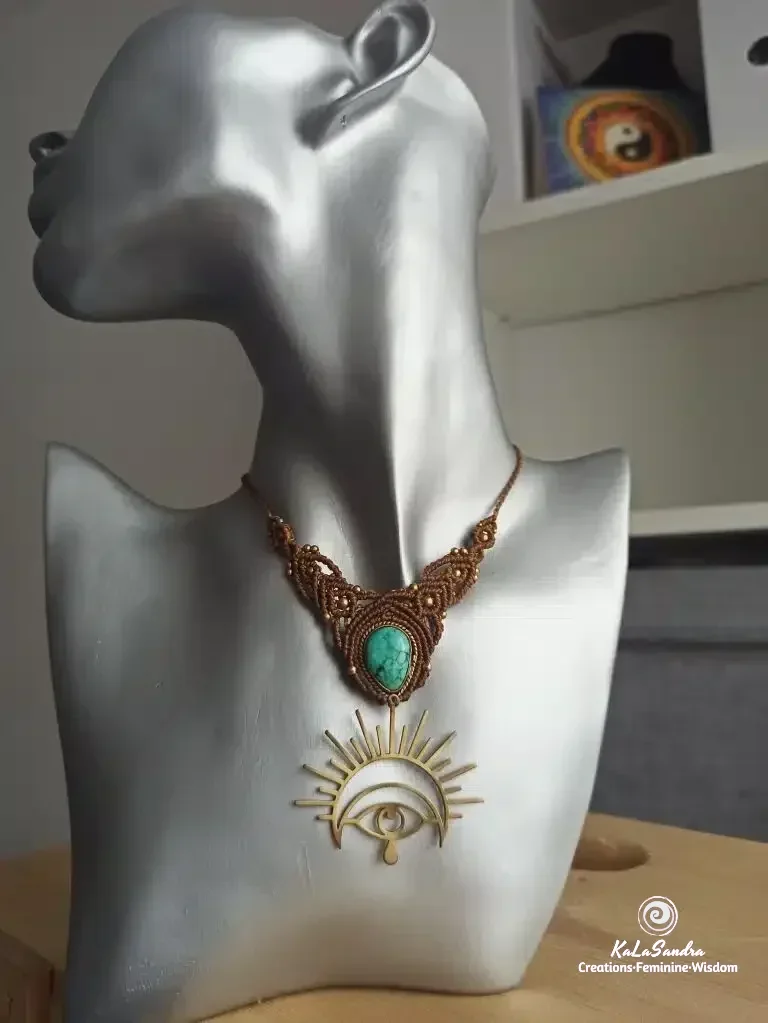 MY VOICE-Turquoise Macrame Necklace handmade with brass metal design- - Image 7