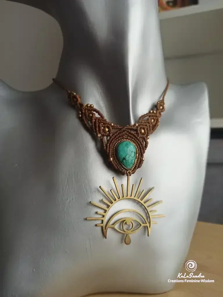 MY VOICE-Turquoise Macrame Necklace handmade with brass metal design- - Image 6
