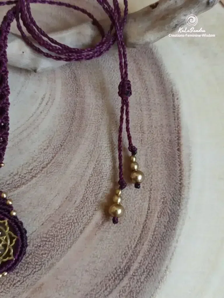 BLOOM-black onyx macrame necklace with brass sri yantra design - Image 11