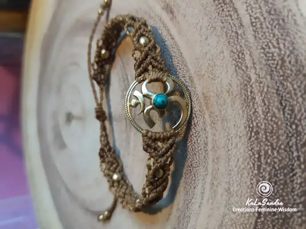 OM turquoise macrame bracelet handmade in brass metal design - Image 2