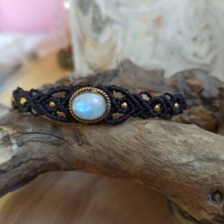 moonstone macrame bracelet black color, handmade, artisan, unique, boho, gemstone