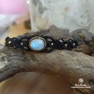 moonstone macrame bracelet black color, handmade, artisan, unique, boho, gemstone