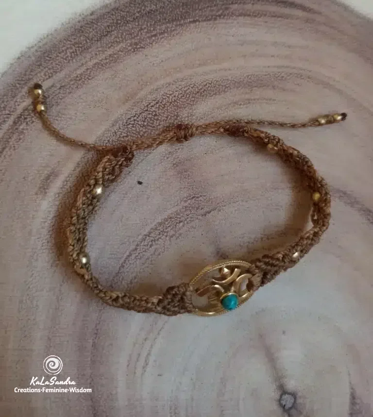 OM turquoise macrame bracelet handmade in brass metal design - Image 7