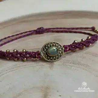 labradorite macrame bracelet handmade, dark cherry color, adjustable, artisan, unique