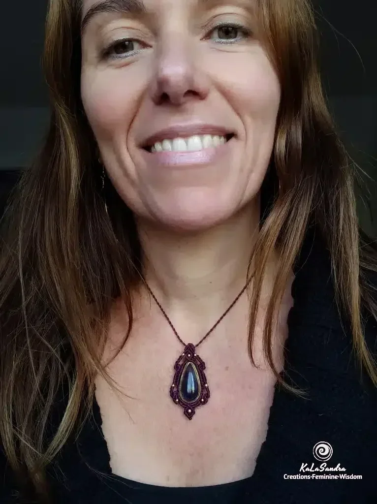 PRECIOUS-Amethyst macrame pendant handmade necklace in dark cherry color - Image 10