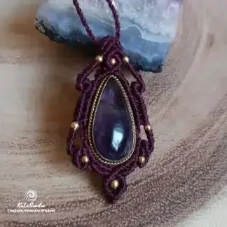 amethyst macrame pendant handmade. Artisan jewelry. Bohemian. Unique. Handmade. Gemstone jewelry