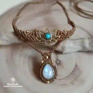 PRÊT À BRILLER, ras-du-cou en macramé turquoise en pierre de lune, unique, fait main, bohème, artisan