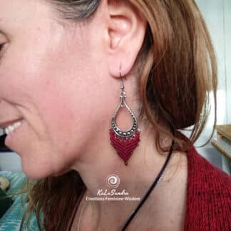 SELENE red garnet macrame earrings,