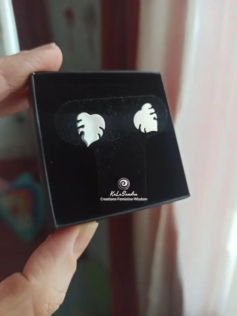 MONSTERA plant leaves earrings in hand-cut STERLING SILVER metal - Image 8