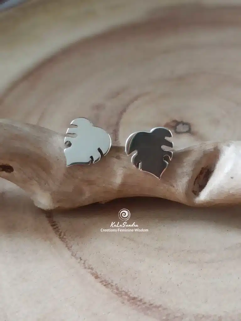 MONSTERA plant leaves earrings in hand-cut STERLING SILVER metal - Image 2
