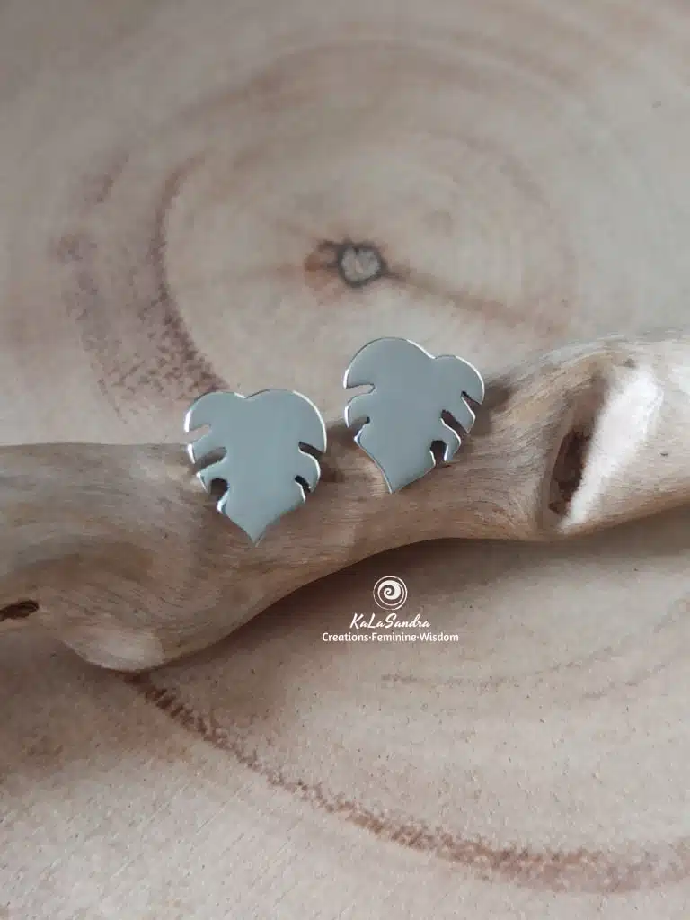 MONSTERA plant leaves earrings in hand-cut STERLING SILVER metal - Image 5