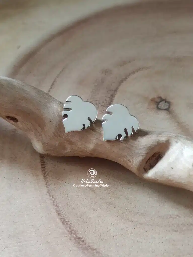 MONSTERA silver handmade earrings, artisan jewelry