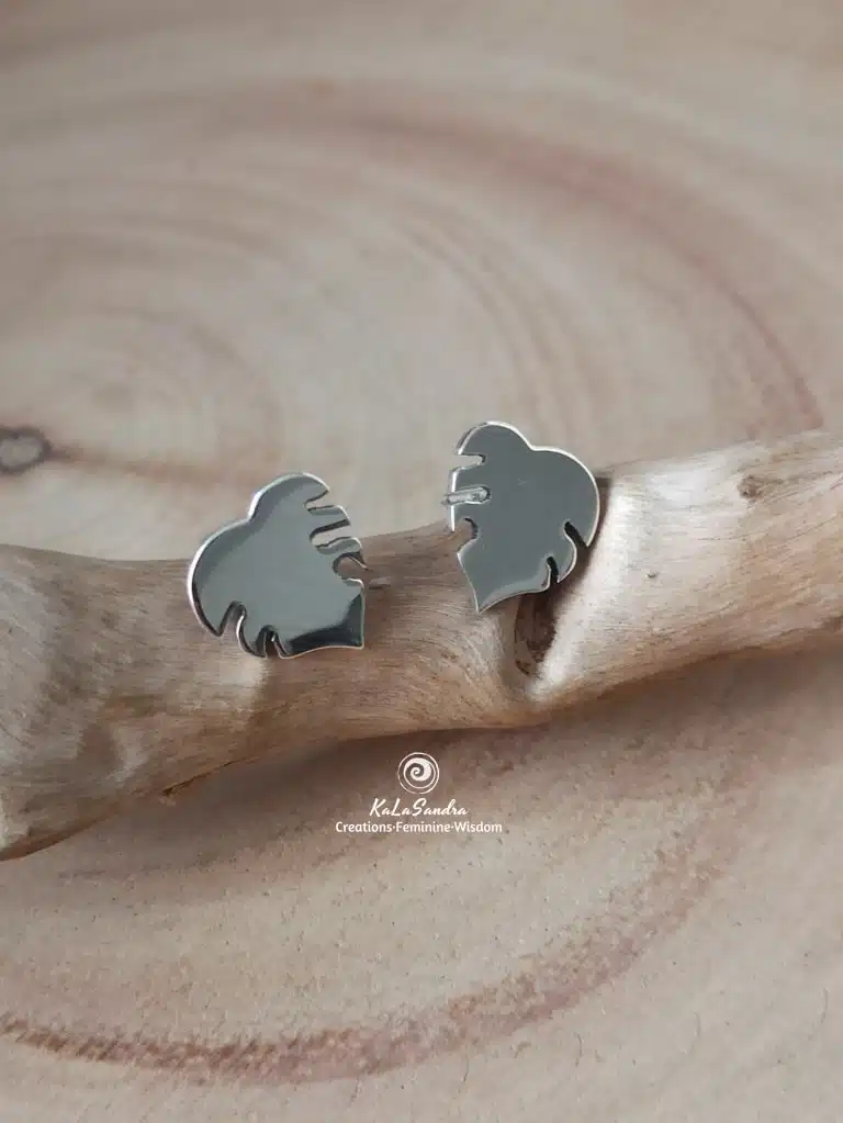 MONSTERA plant leaves earrings in hand-cut STERLING SILVER metal - Image 3