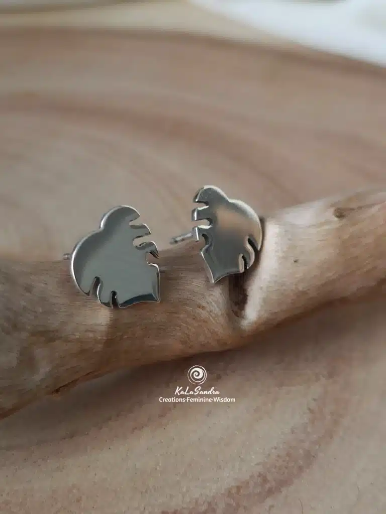 MONSTERA plant leaves earrings in hand-cut STERLING SILVER metal - Image 6