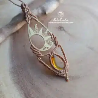 amber macrame handmade pendant, boho jewelry