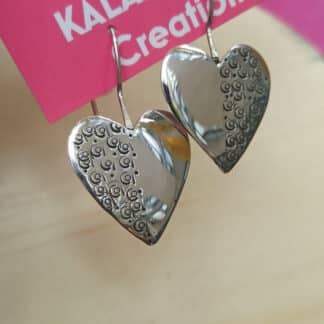 heart silver danging earrings, handmade, kalasadra creations
