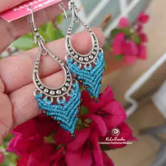 macrame handmade earrings blue. Selene. Kalasandra earrings