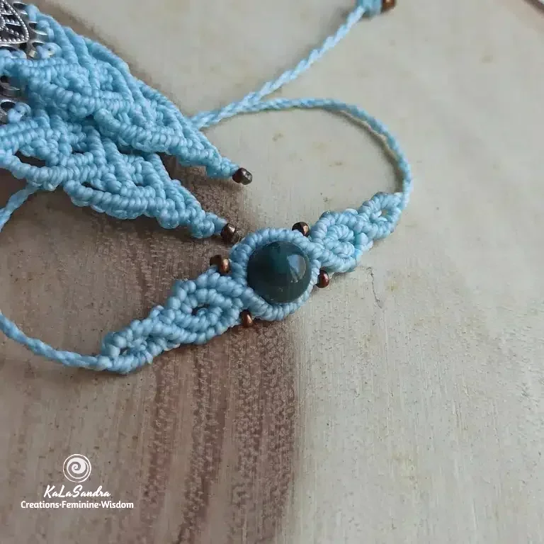 SONIA set macrame earrings and bracelet in BLUE PALE color - Image 6