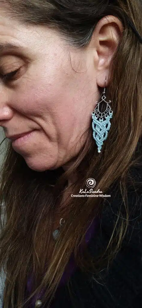 SONIA macrame earrings in BLUE PALE color and antique silver tone - Image 2