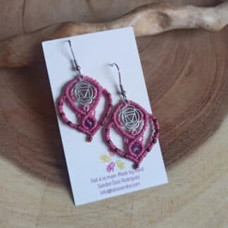 pink macrame earrings, artisan earrings, boho