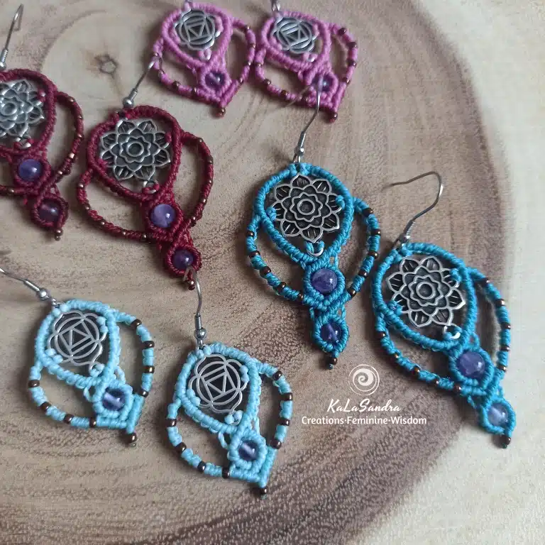 VITA macrame earrings in PINK color with AMETHYST gembead - Image 5