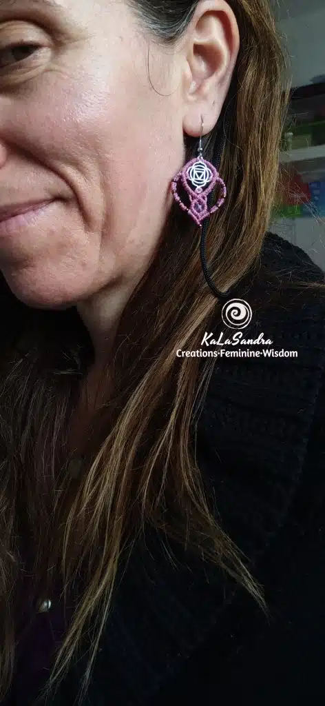 VITA macrame earrings in PINK color with AMETHYST gembead - Image 3